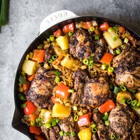 One Pan Caribbean Jerk Chicken with Pineapple-Coconut Rice