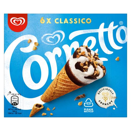 Cornetto Classico Ice Cream Cones 6 x 90ml