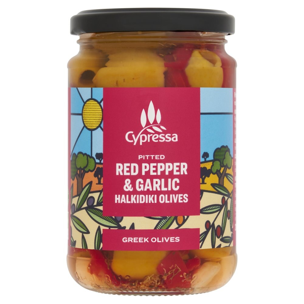 Cypressa Greek Olives Pitted Red Pepper And Garlic 315g
