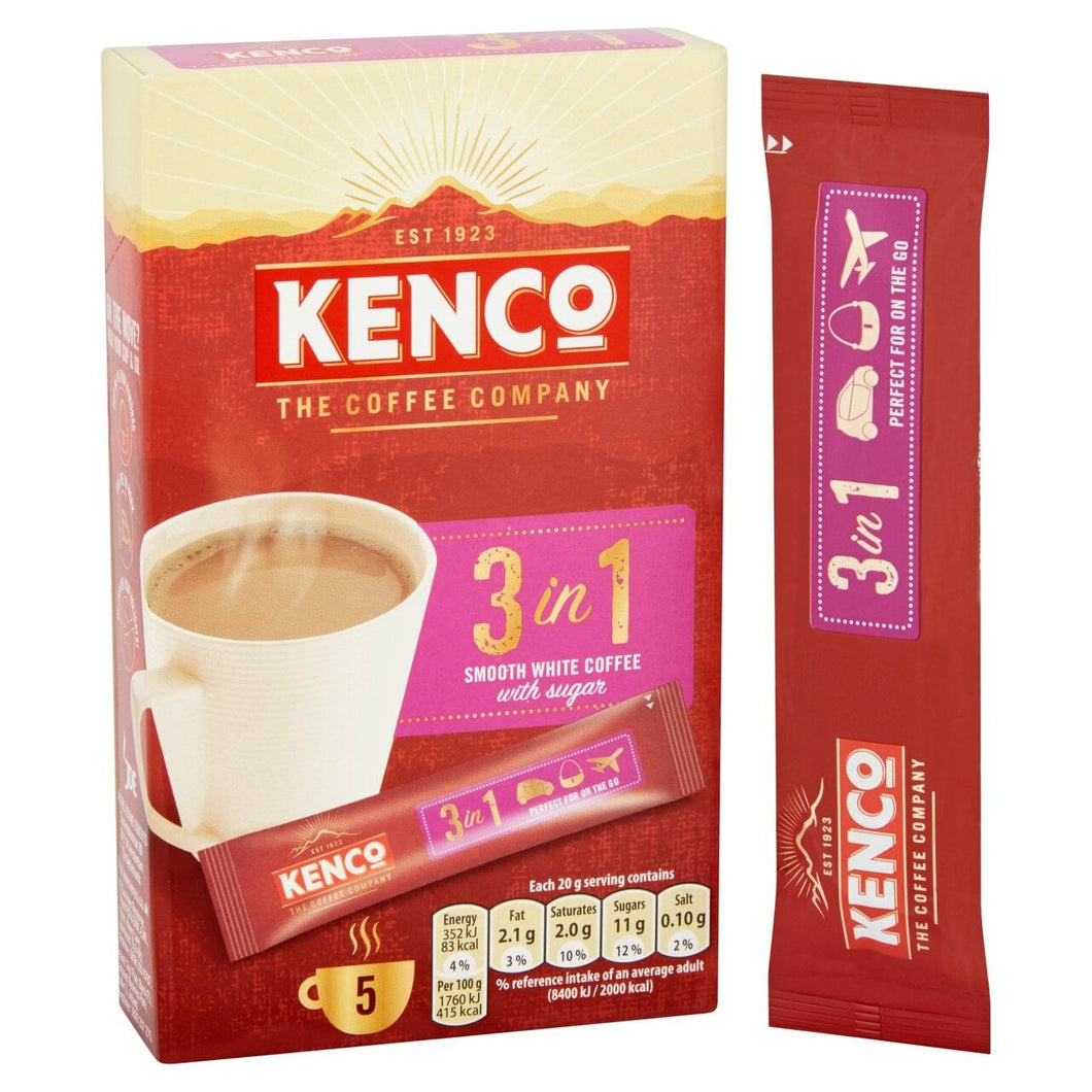 Kenco 3 in 1 Smooth White Instant Coffee with Sugar Sachets 5 x 20g