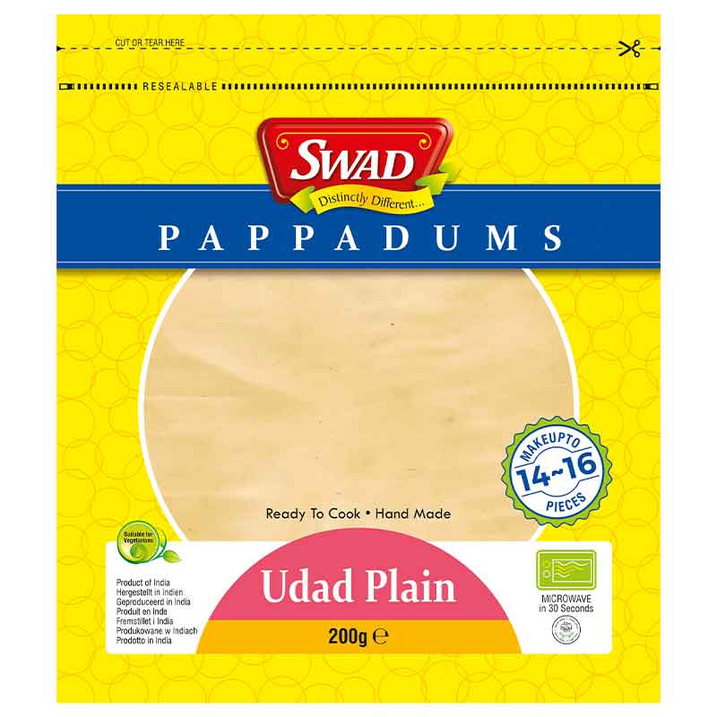 Swad Pappadums Udad Plain 200g