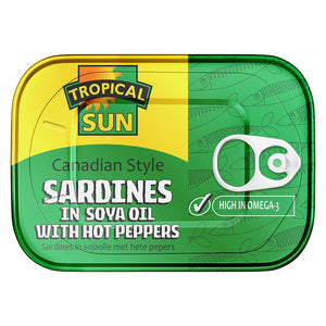 Tropical Sun Canadian-Style Sardines in Soya Oil with Hot Peppers 106g