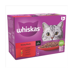 Whiskas Meaty Meals in Gravy 1+ Adult Wet Cat Food Pouches 12pk x 85g